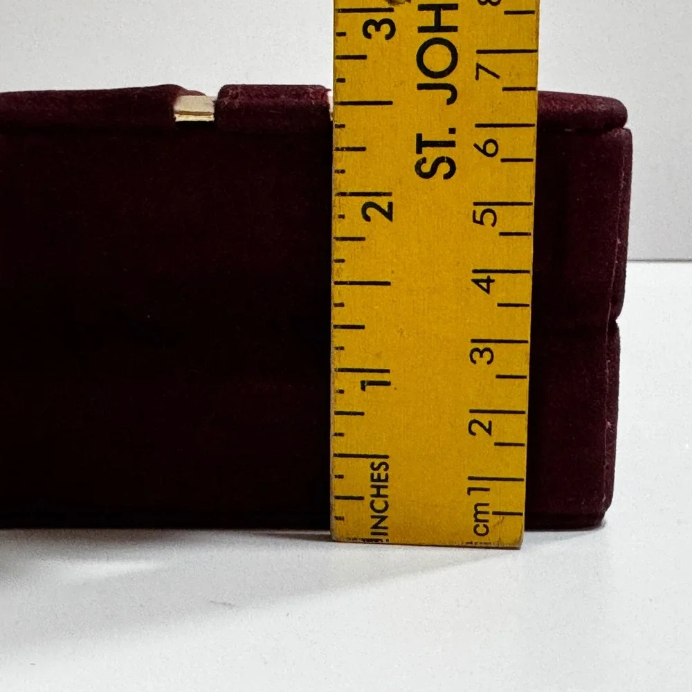 Vtg Burgundy Velvet Jewelry Box Gold Stripe Snap Closure Travel Case Organizer